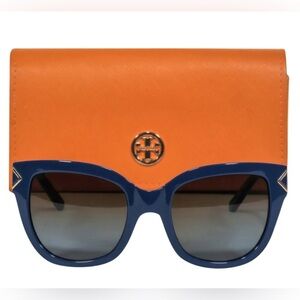 Tory Burch - Blue Oversized Sunglasses W/ Golden Geometric Accents